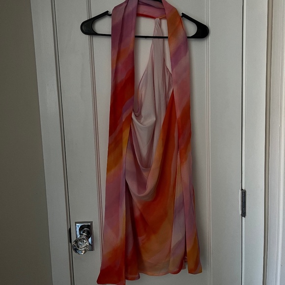 Pink & Orange Cocktail Mini Dress - Size M - Picture 3 of 4